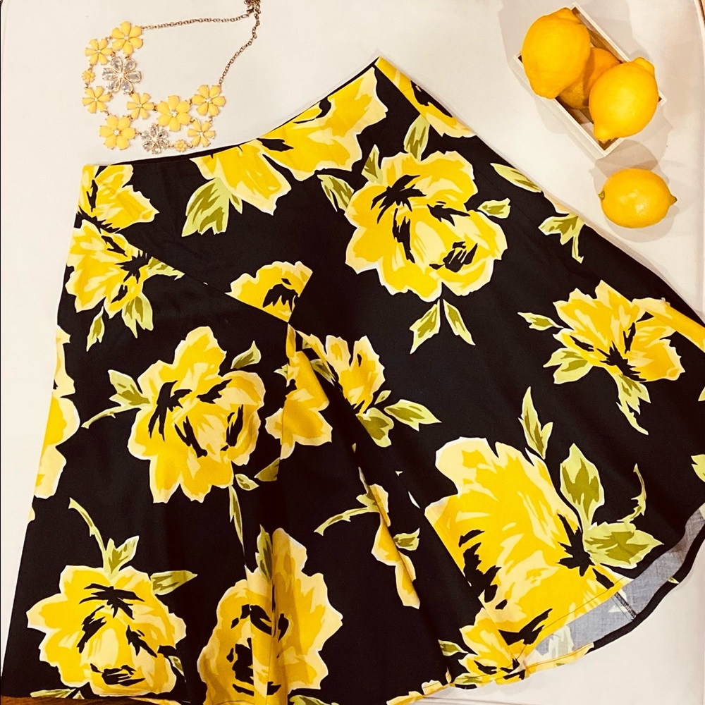 CACHE black and yellow floral skirt